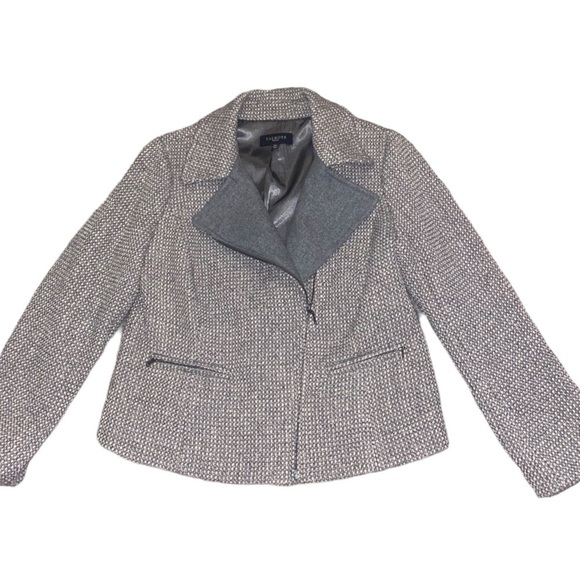 Talbots Wool Tweed Moto Zip Blazer Suit Jacket Coat Neutral Dark Academia 12P - Picture 4 of 7